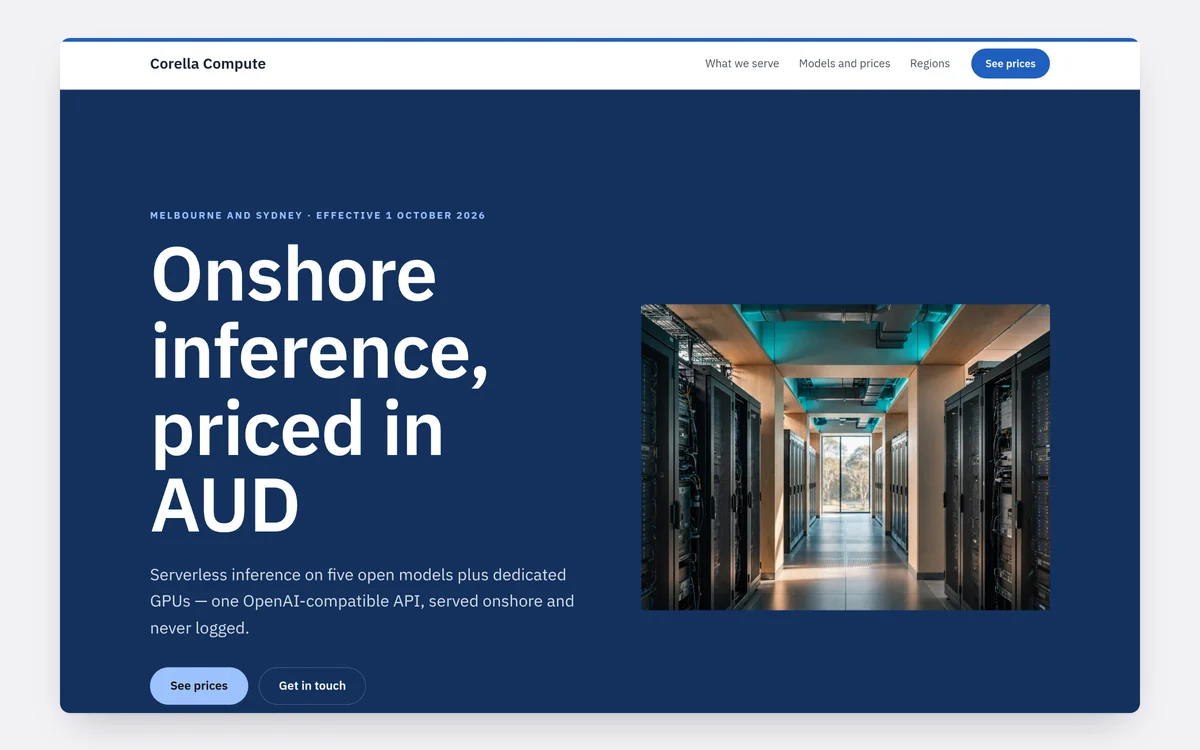 A one-page website for Corella Compute